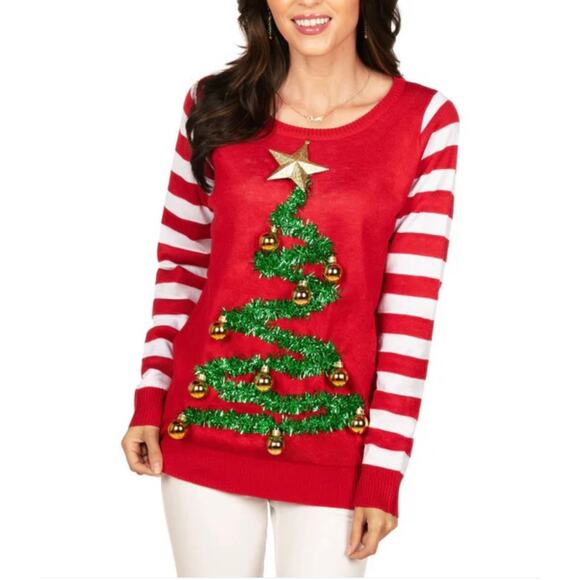 Tipsy Elves Tinsel Christmas Tree Ugly Christmas Sweater - Picture 1 of 8